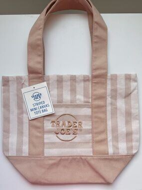 Trader Joe's Tan & Cream Striped Small Tote NWT